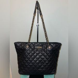 DKNY Black Quilted Tote with Chain Straps